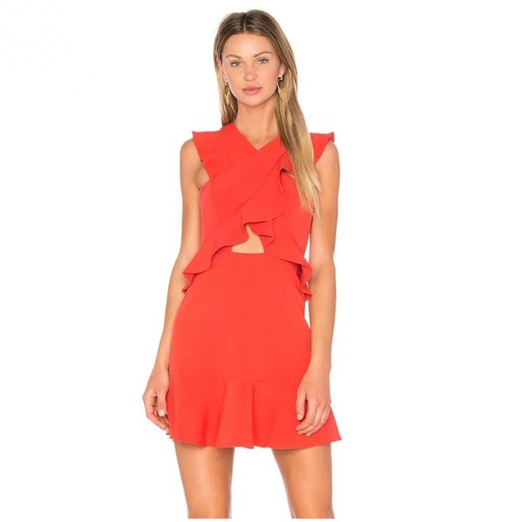 BCBGMAXAZRIA Careen Ruffle Mini Dress in Bright Poppy Size 4 - Picture 2 of 5